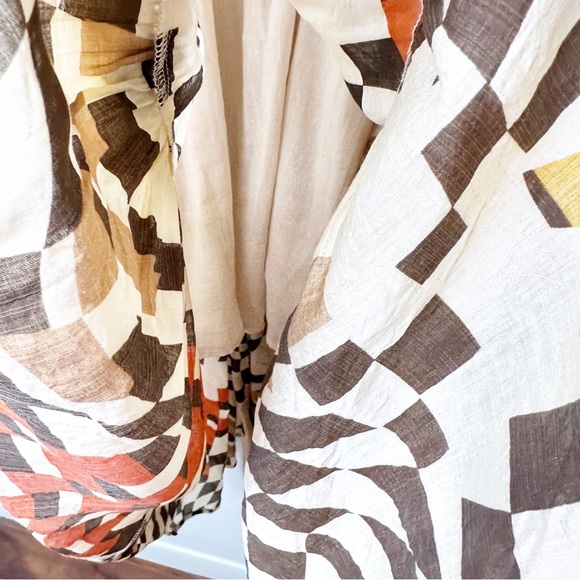 Fate Printed Pocketed Smocked Midi Dress Brown Multi Puffy Sleeves Square Neck M - Picture 14 of 16